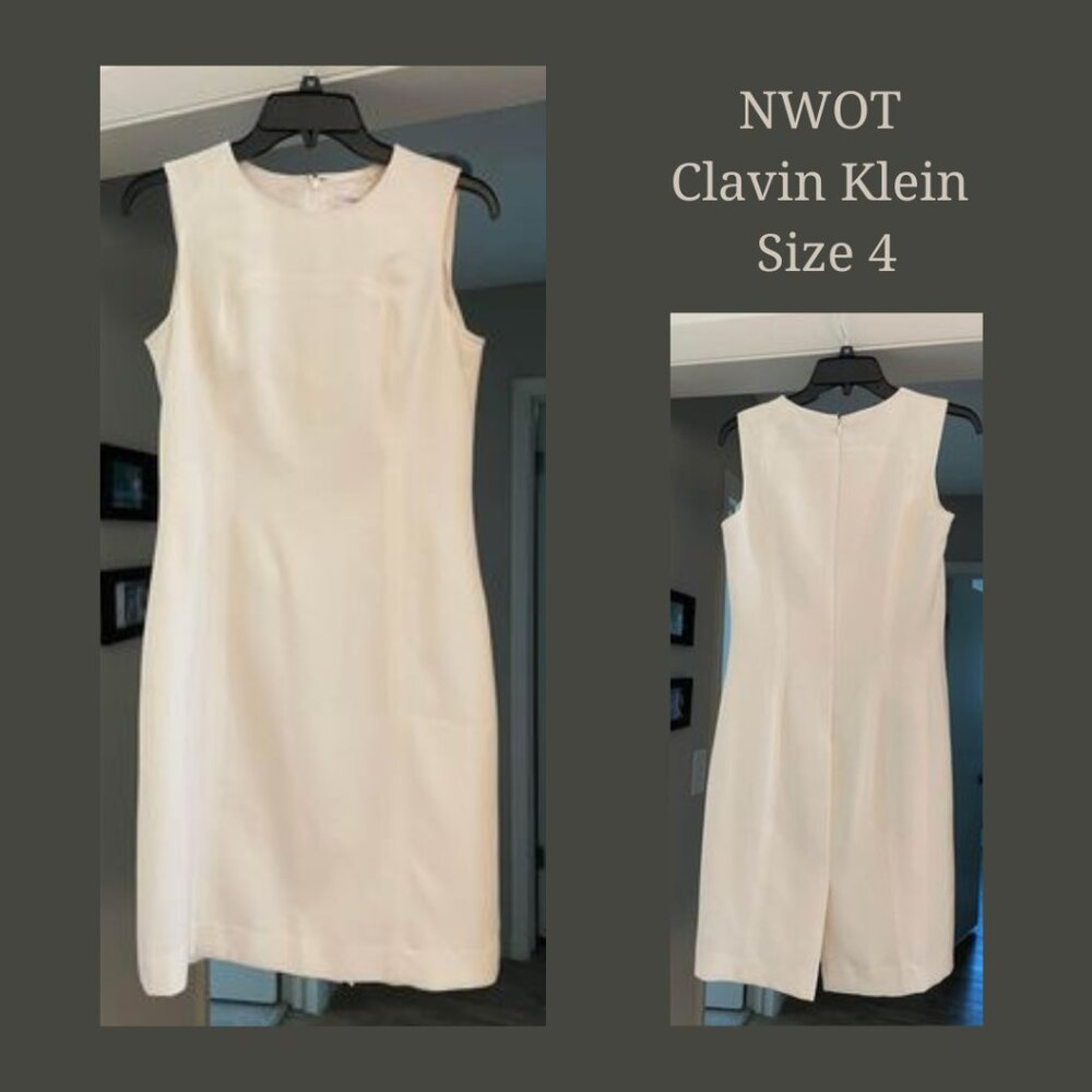 NWOT Calvin Klein Classic Sheath Dress, Ivory, Size 4